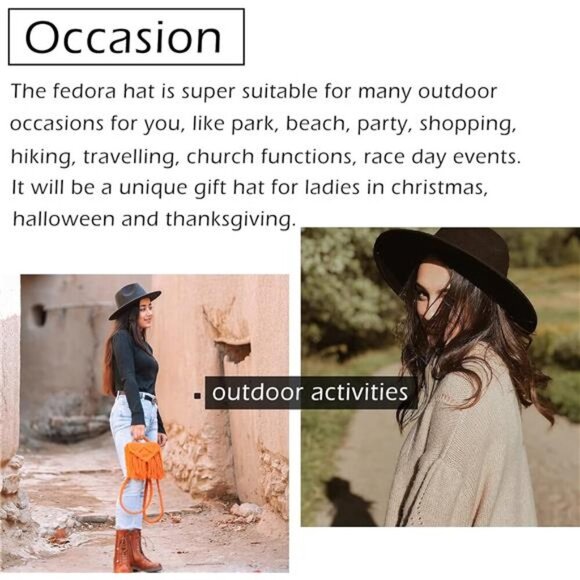 Women\'s Felt Fedora Hat Wide Brim Panama Hats with Tassel main image 5